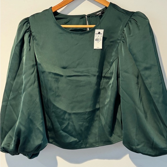 Express Tops - Express Dark Green Puff Sleeve Blouse